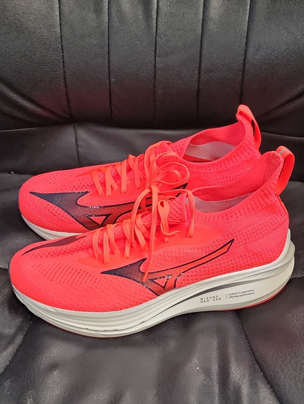 Mizuno Women’s Neon Coral Knit Running Shoes with Black Logo